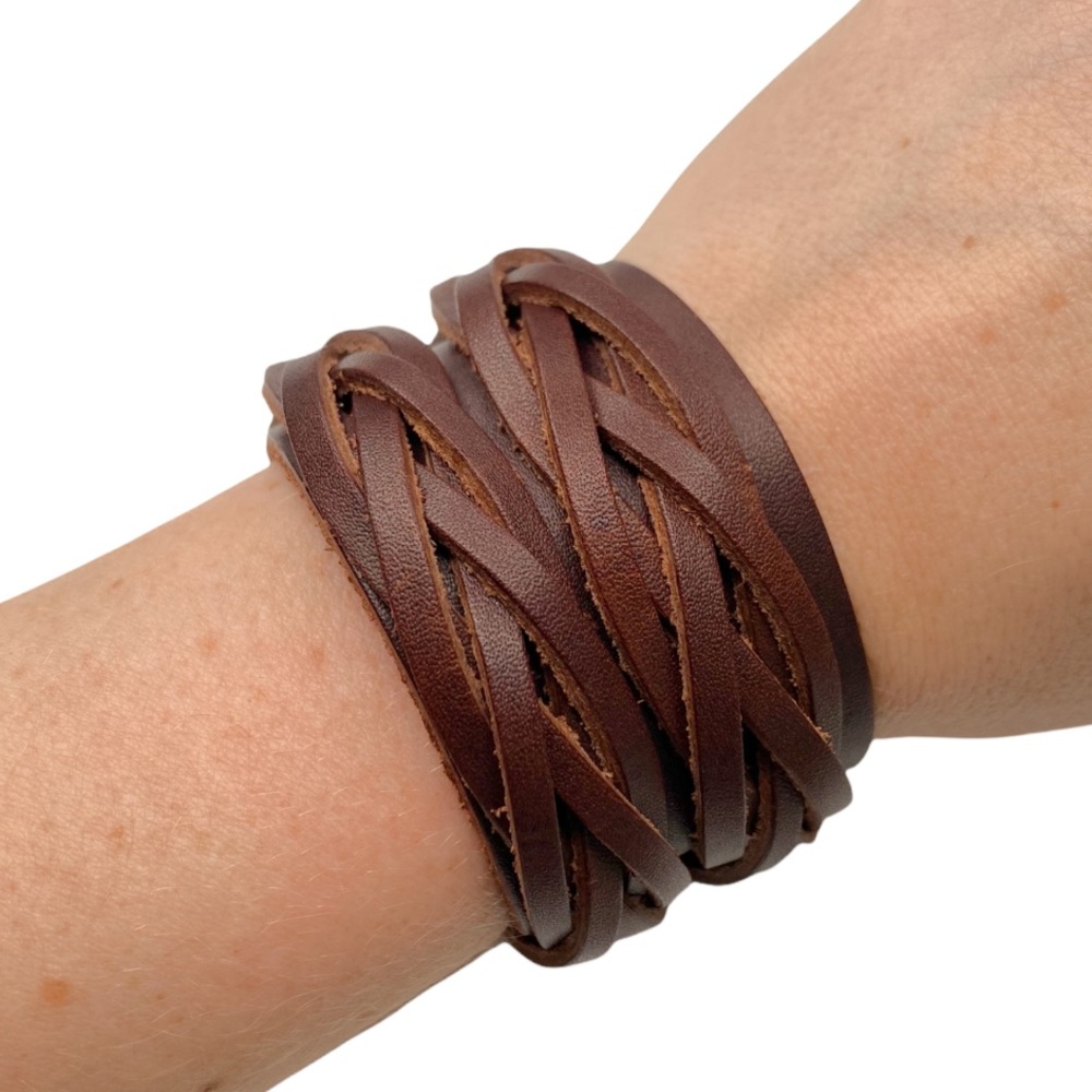Country Brown Braided Authentic Leather Wrap Men Women’s Snap Bracelet Boho Cuff